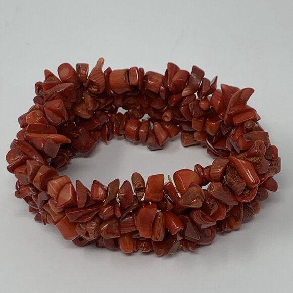 Red Sciacca Coral Chip Beaded Stretch Cuff Bracelet - Picture 2 of 9